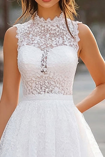 Robe courte de graduation en dentelle blanche A Line